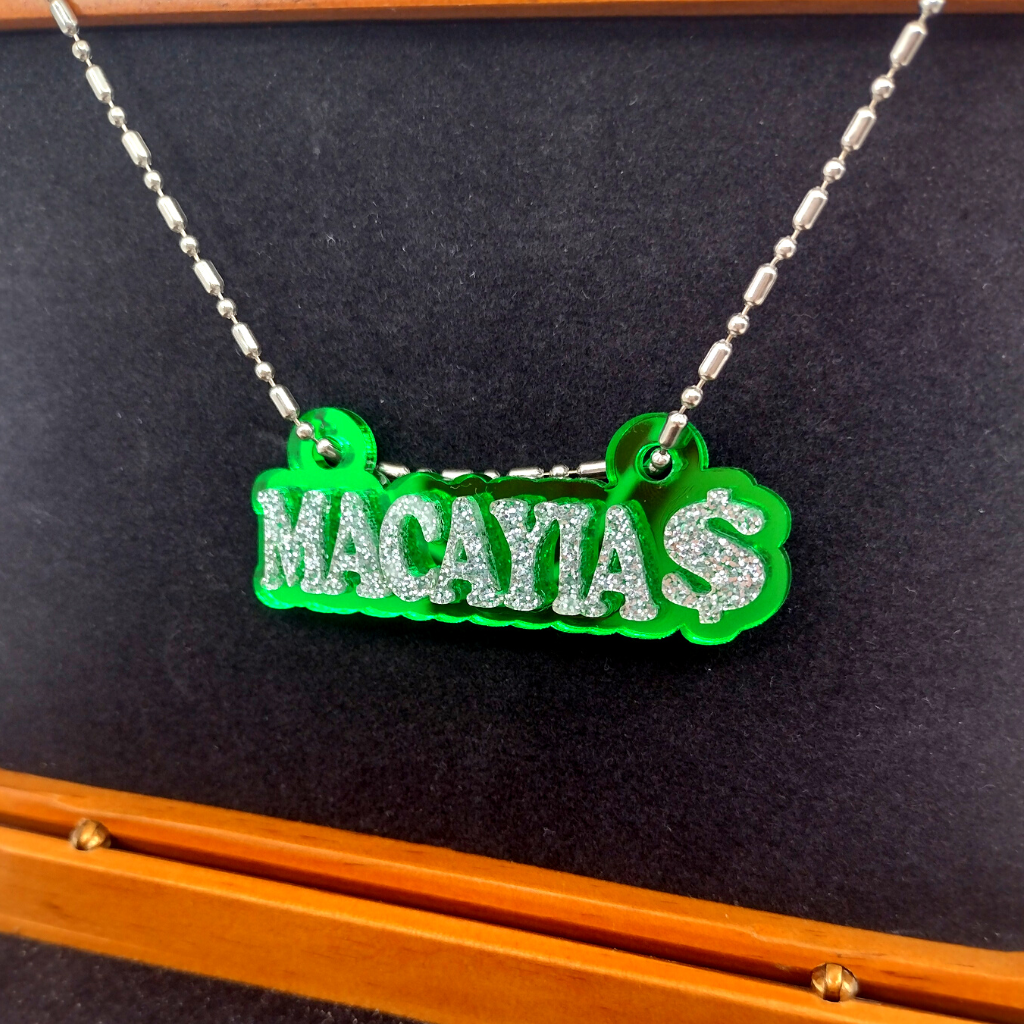 Custom Money Sign Name Necklace, Personalized Glitter Name Necklace