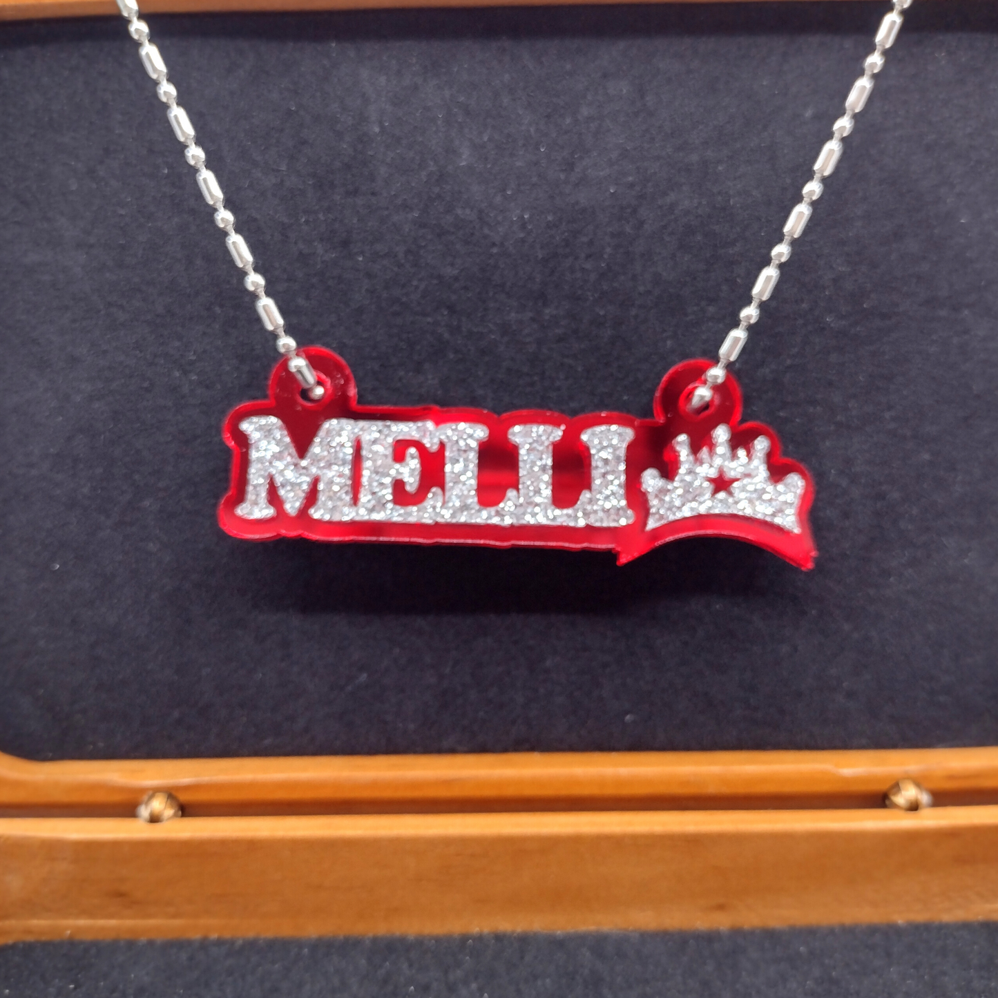 Custom Princess Crown Name Necklace, Personalized Glitter Name Necklace