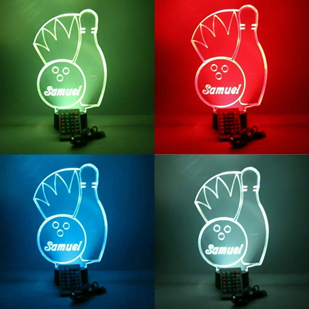 Bowling Ball and Pins LED Tabletop Night Light Up Lamp, 16 color options with Remote