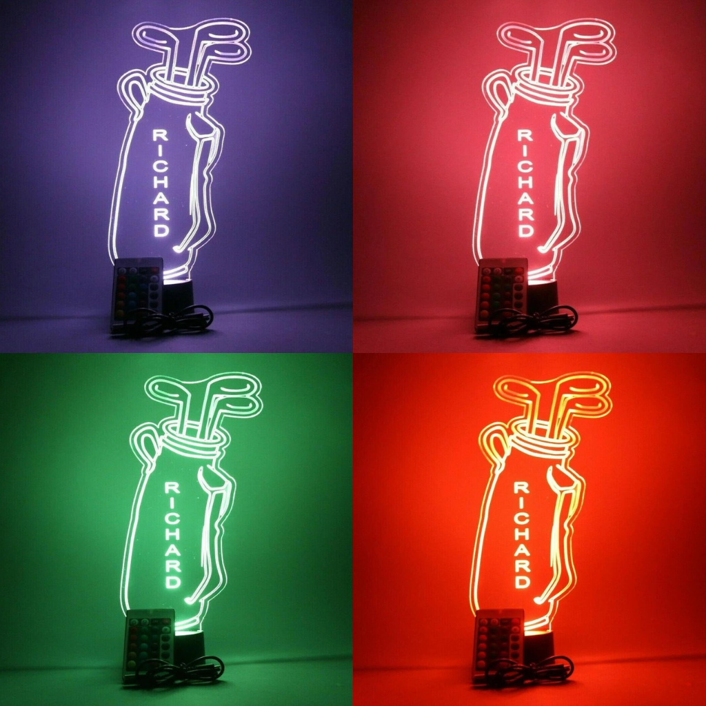 Golf Bag and Clubs LED Tabletop Night Light Up Lamp, 16 Color options with Remote