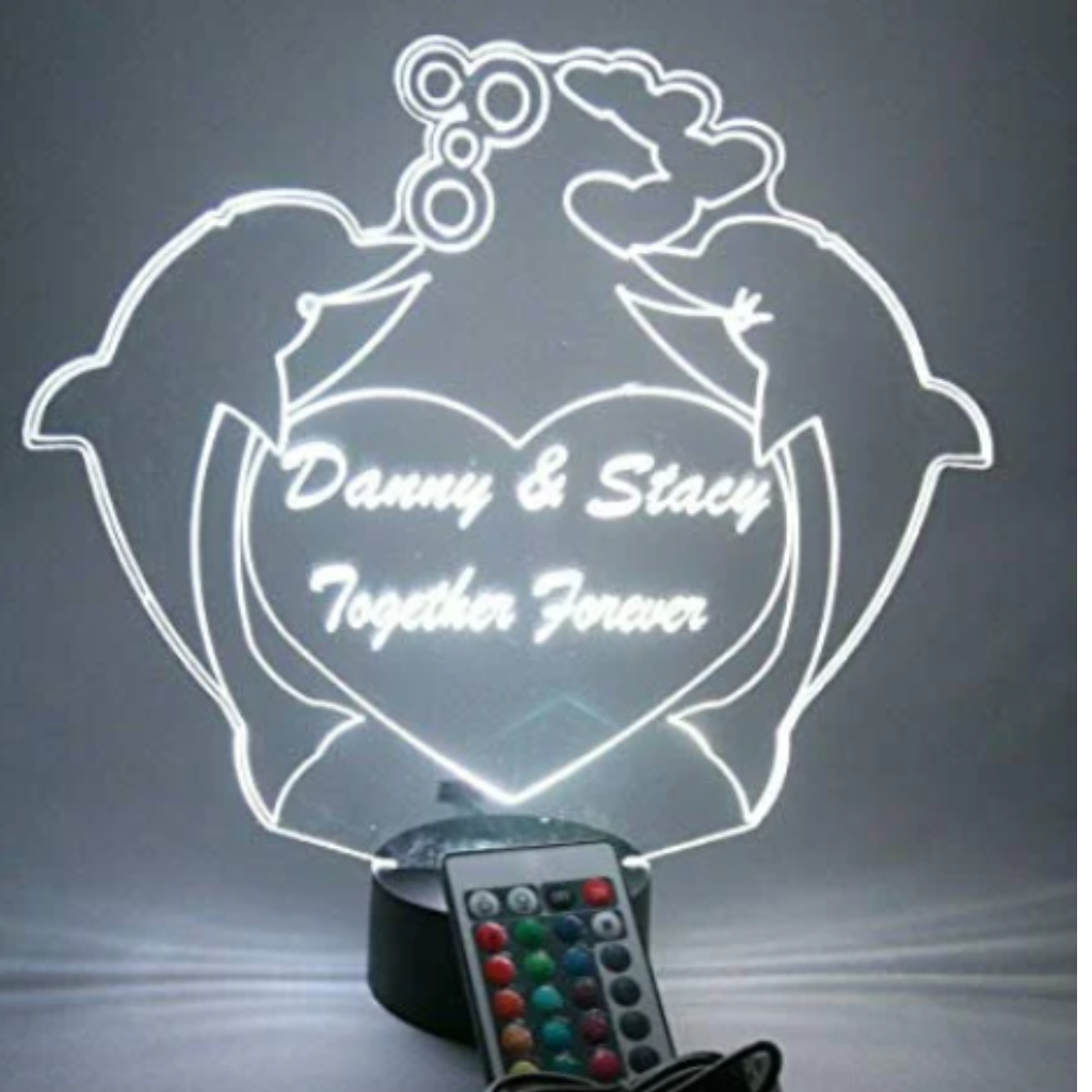 Couple Dolphins in Heart LED Tabletop Night Light Up Lamp, 16 Color option with Remote