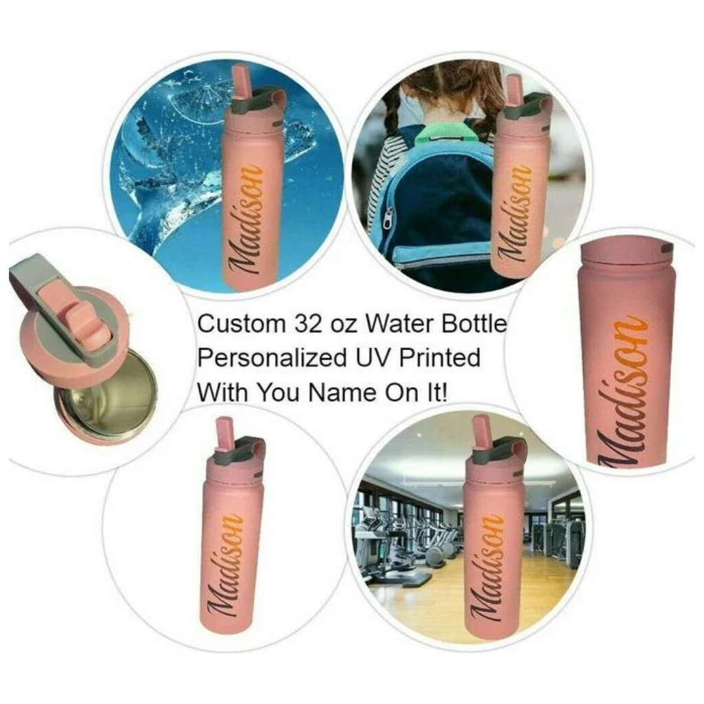 Personalized Insulated Water Bottle with Straw Lid & Handle 32 oz