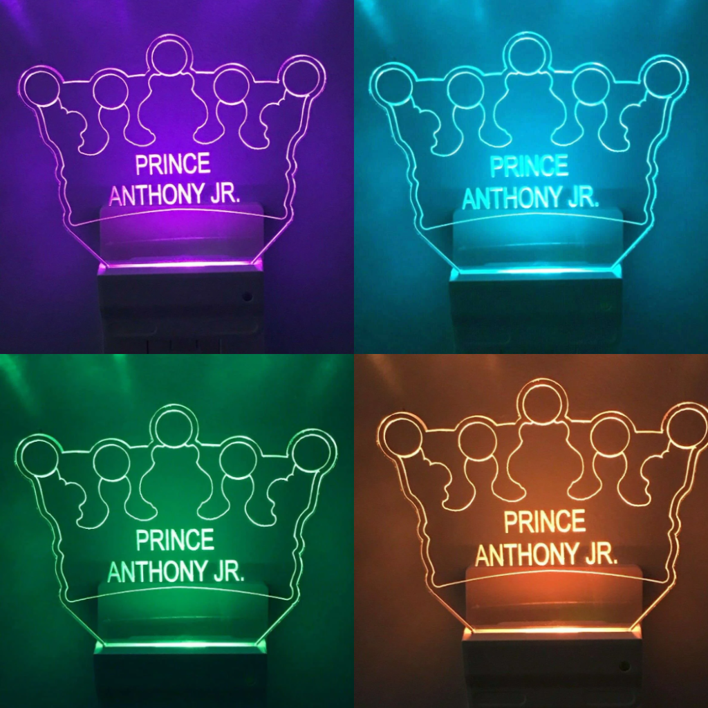 Prince Crown Night Light Multi Color Personalized LED Wall Plug-in Cool-Touch Smart Dusk to Dawn Sensor