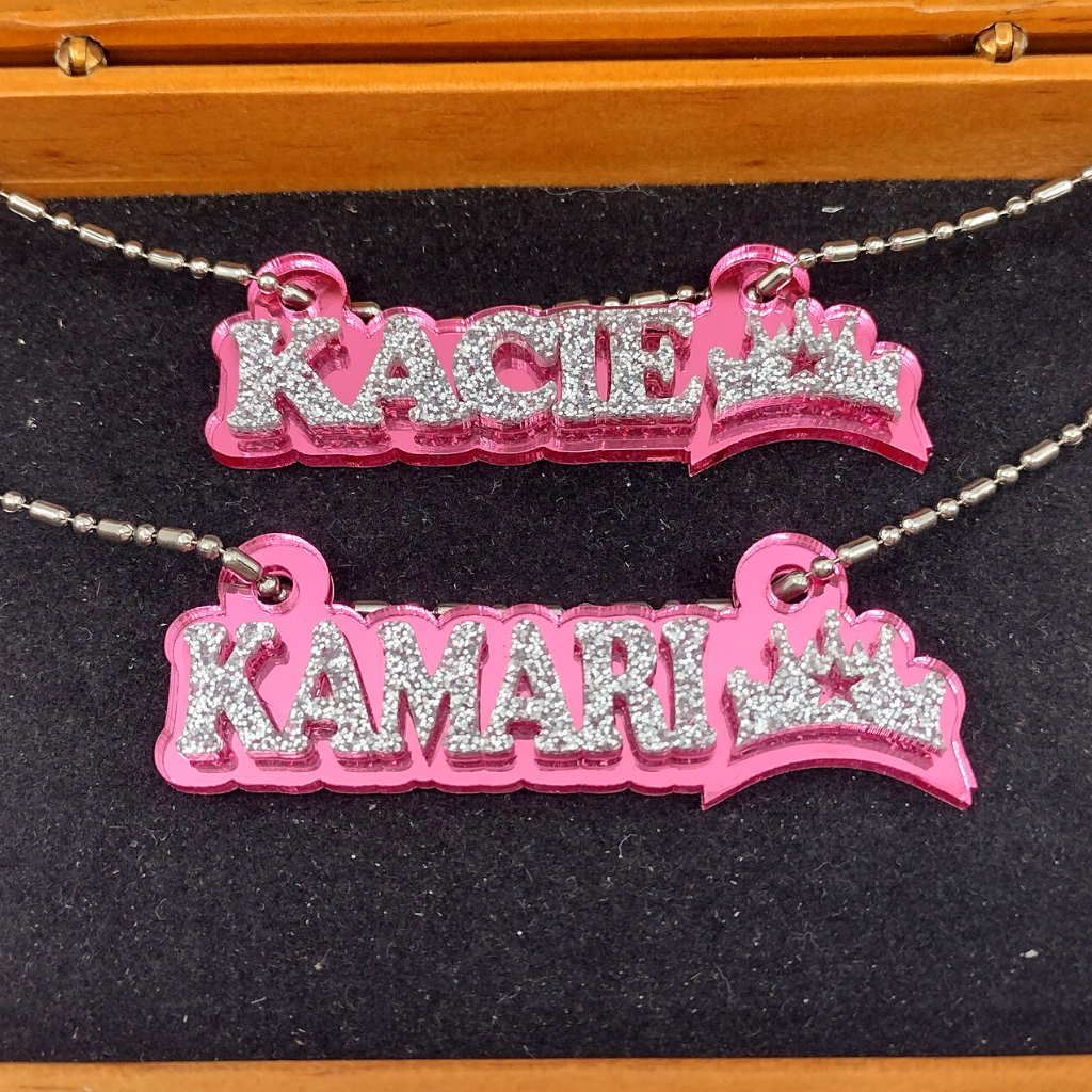 Custom Crown Name Necklace, Personalized Glitter Name Necklace