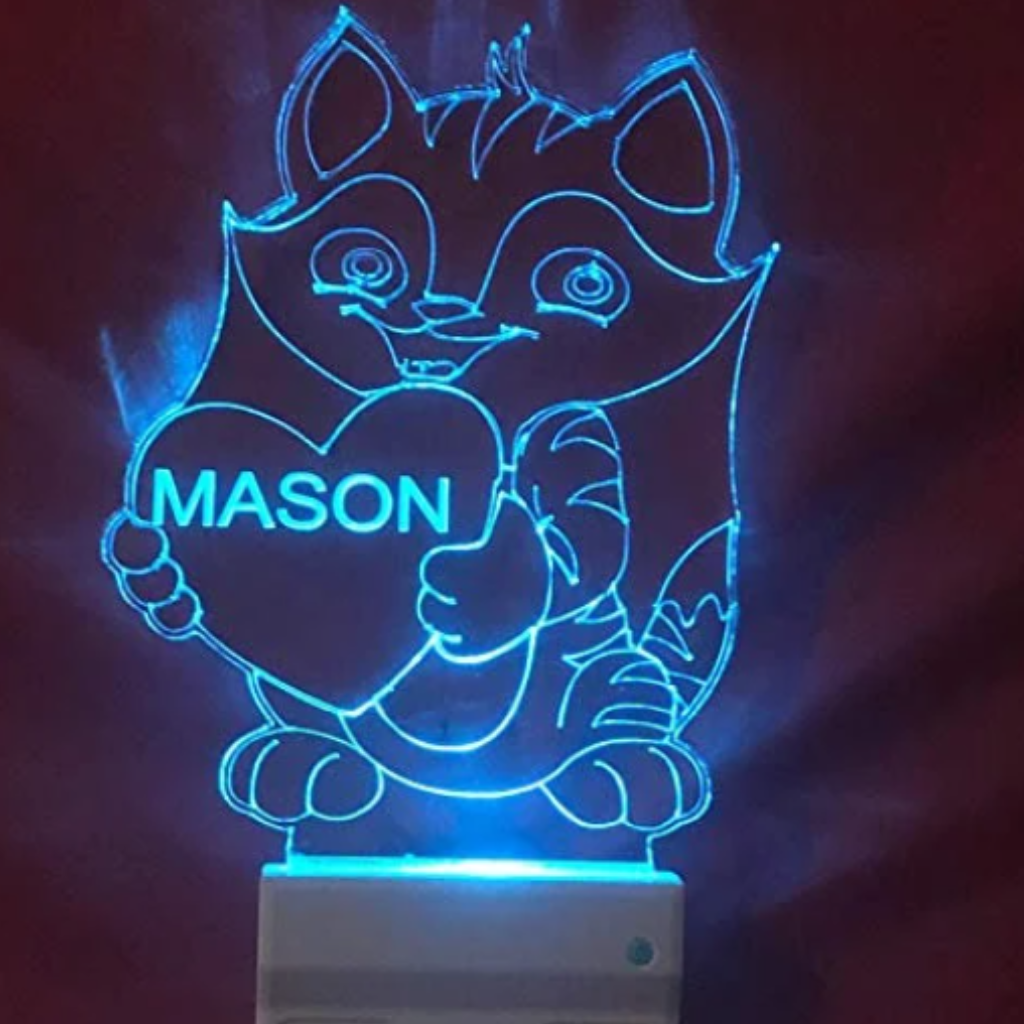 Cat and Heart LED Tabletop Night Light Multi Color Personalized Wall Plug-in Cool Touch Smart Dusk to Dawn Sensor