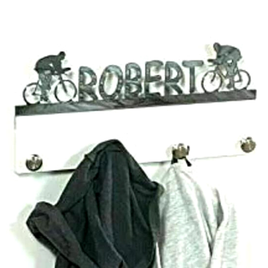 Biking Cyclists, Personalized Sports Coat Hook Hanger, Handmade Wall Organizer, Storage Space for Your Living Space