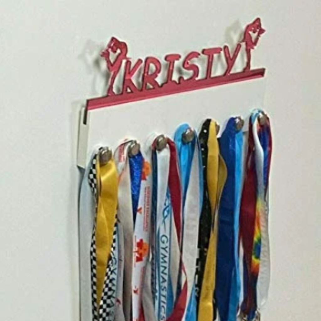 Ice Skater Personalized Medal Holder, Handmade Wall Organizer, Storage Space for Your Living Space