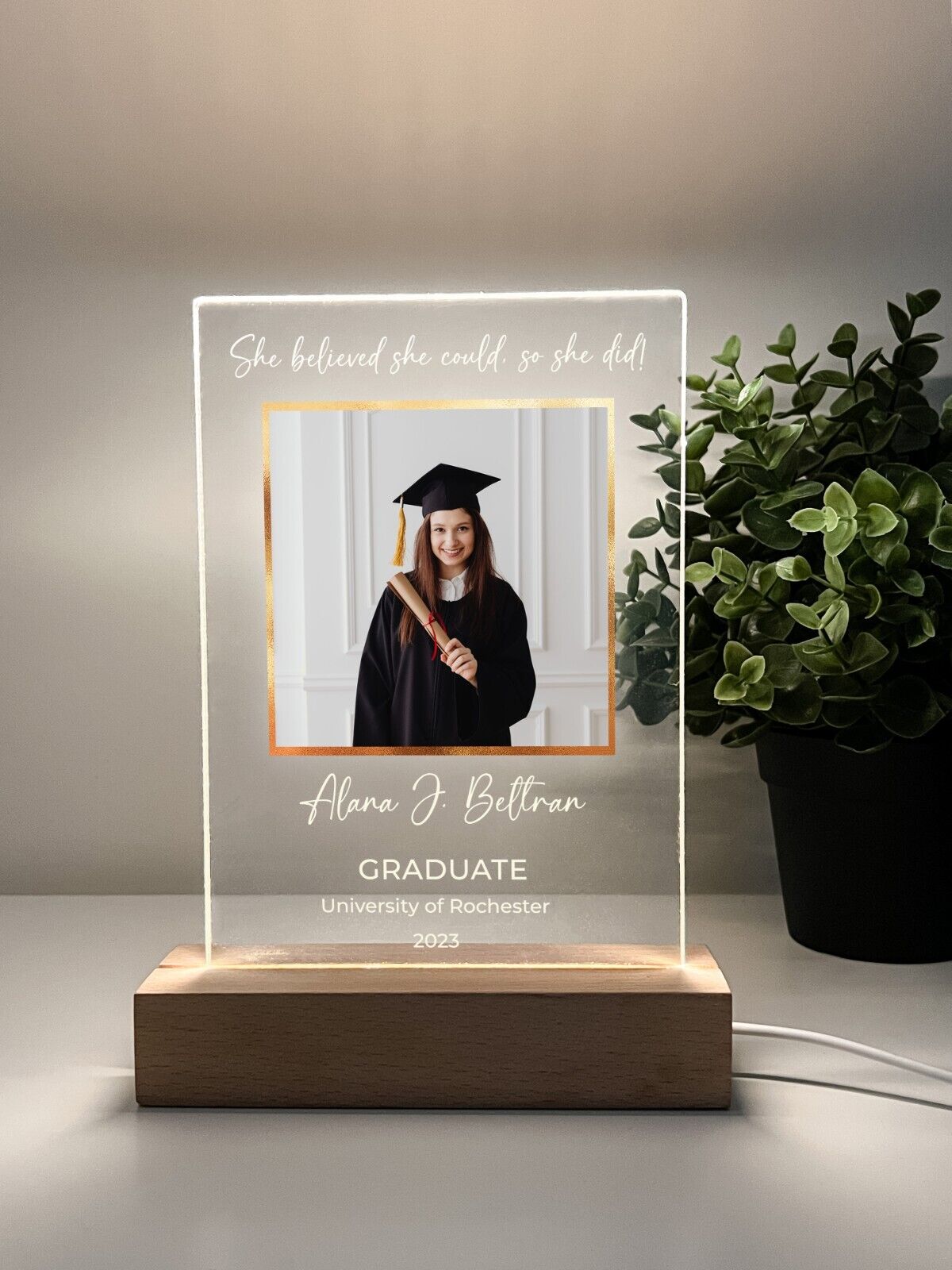 Personalized LED Light Up Wood Stand Graduating Class of 2023 Photo College Gift