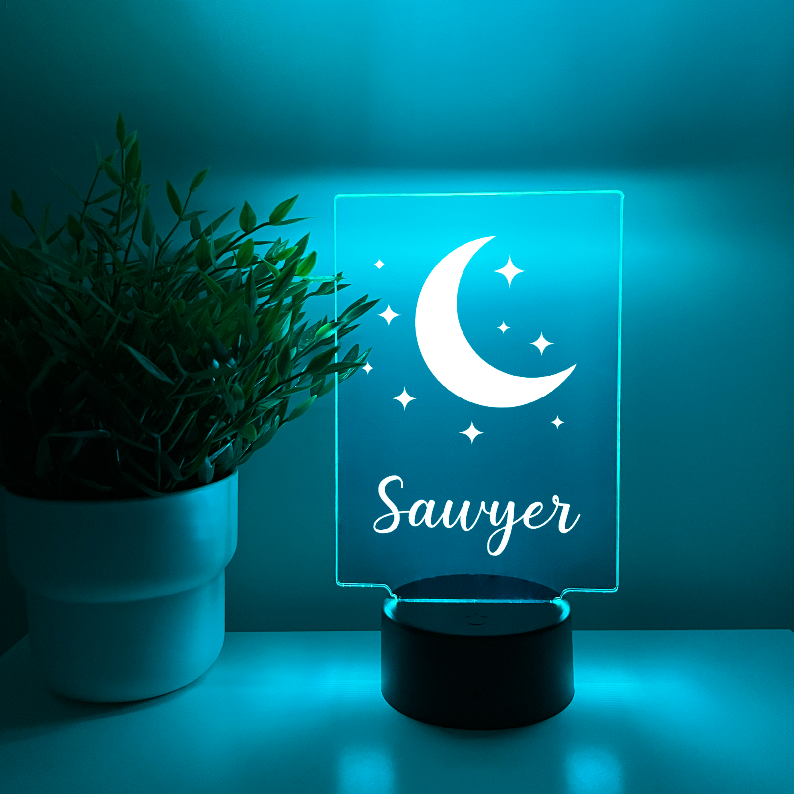 Personalized Moon and Stars LED light up stand With Remote Room Décor Gift