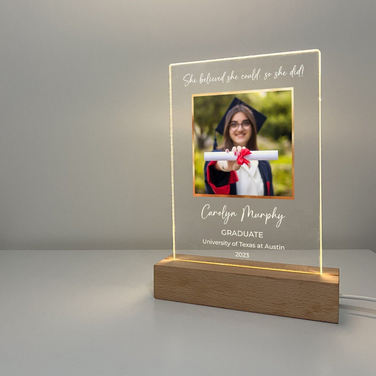 Personalized LED Light Up Wood Stand Graduating Class of 2023 Photo College Gift