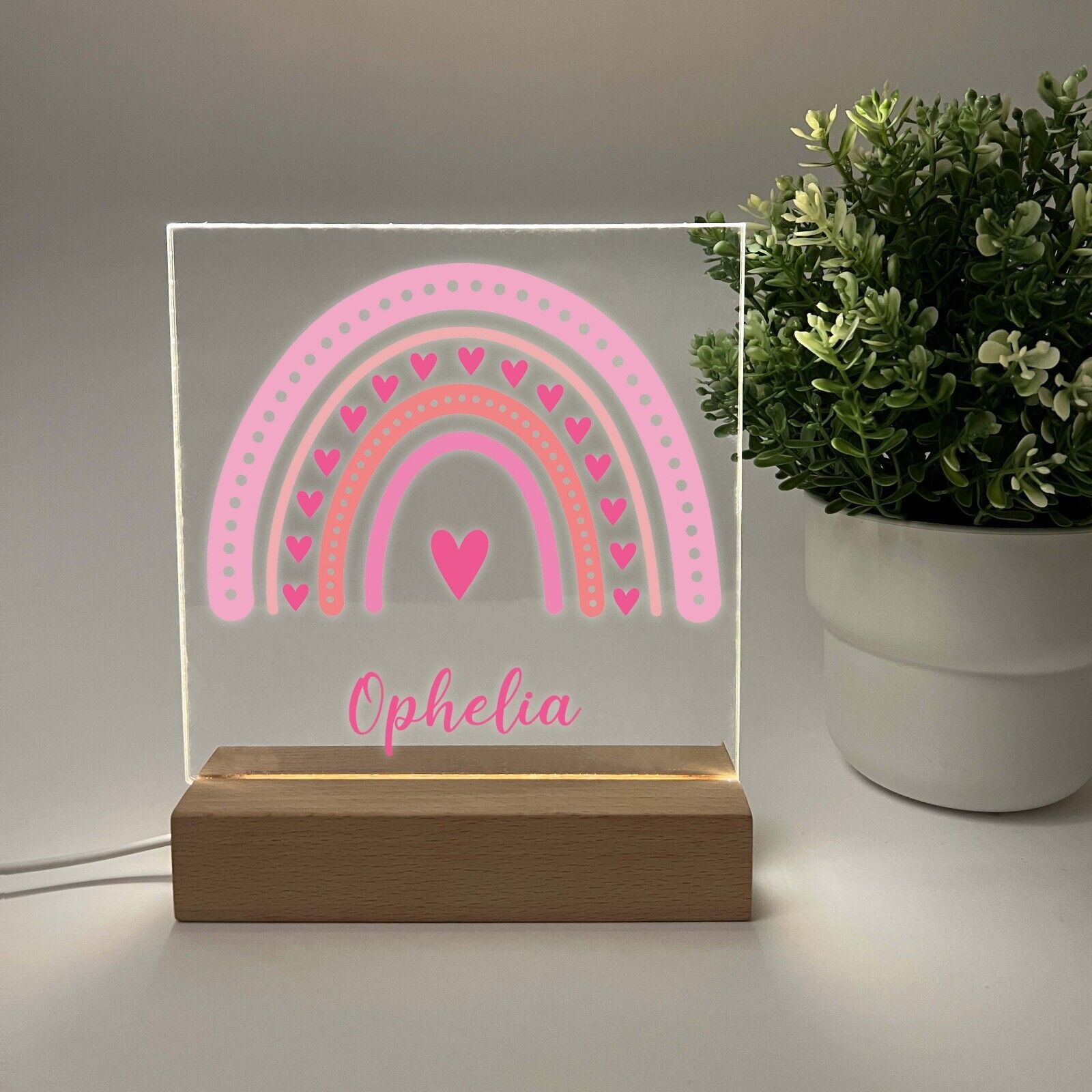 Personalized LED Light Up Wood Stand Girls Name Multicolor Rainbow Gift