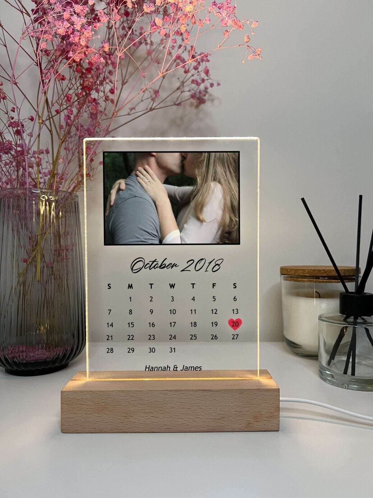 Personalized LED Light Up Calendar Couple Anniversary Wedding Holiday Gift