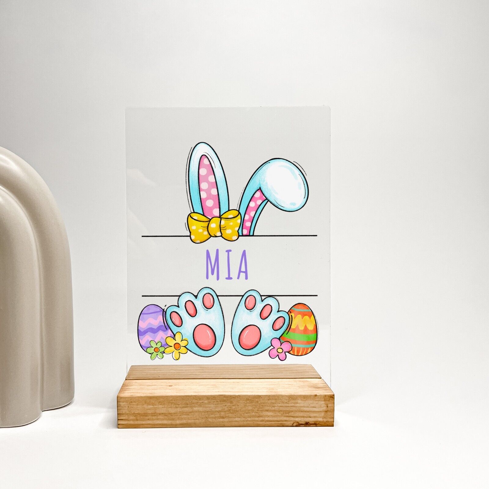 Personalized Easter Bunny Holiday Eggs Hunt Celebrate Rabbit Wood Stand