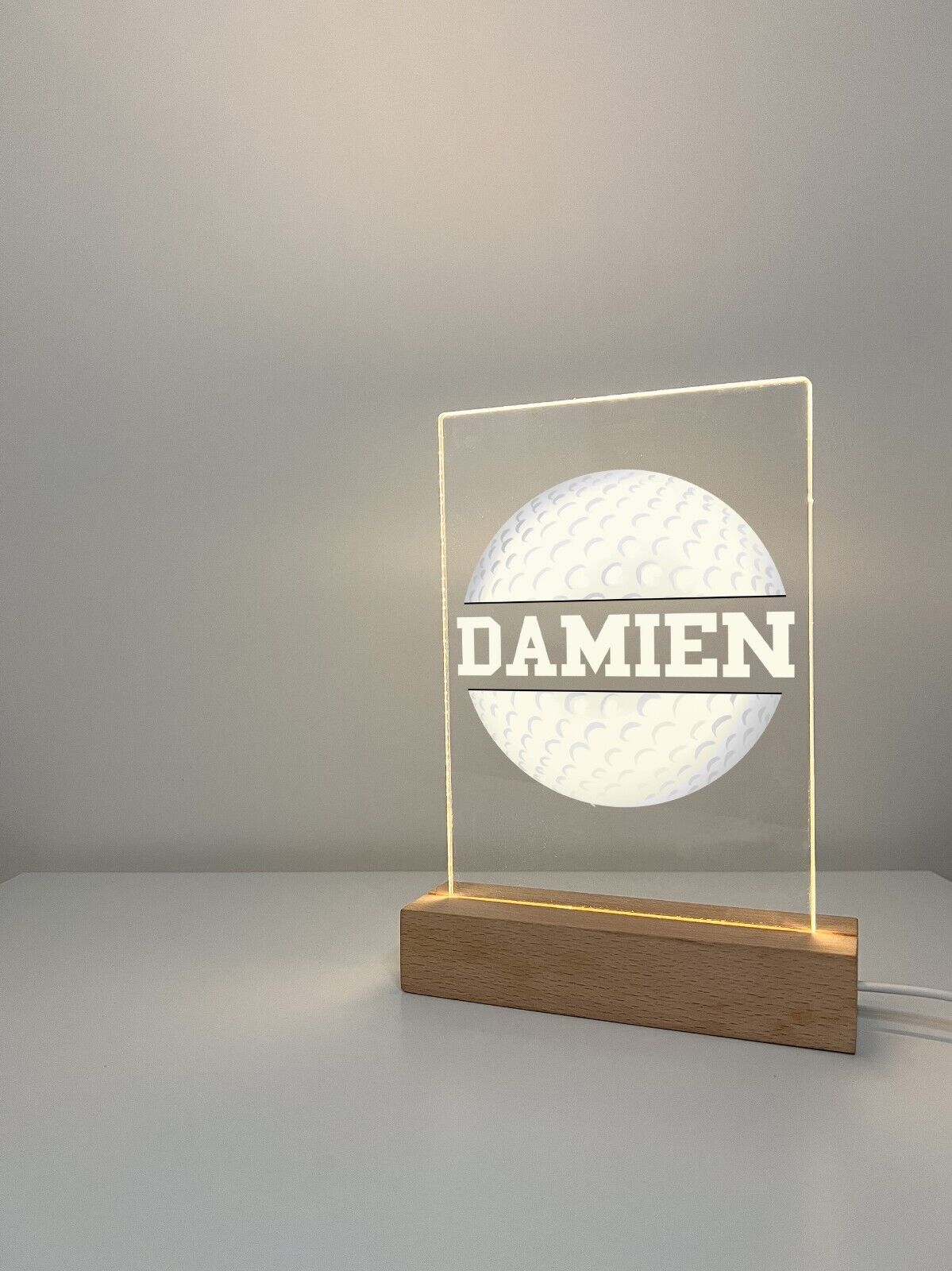 Personalized LED Light Up Wood Lamp Stand Sports Volley Baseball Hockey Football