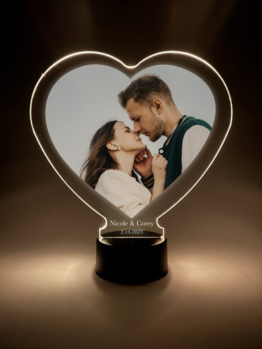 Custom Couple Anniversary Wedding Heart Light Up Lamp LED 16 color light stand
