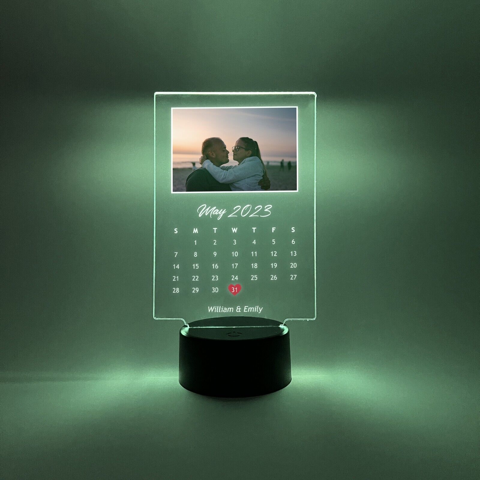 Personalized LED 16 Colors Light Up Stand Couples Anniversary Calendar Date Gift