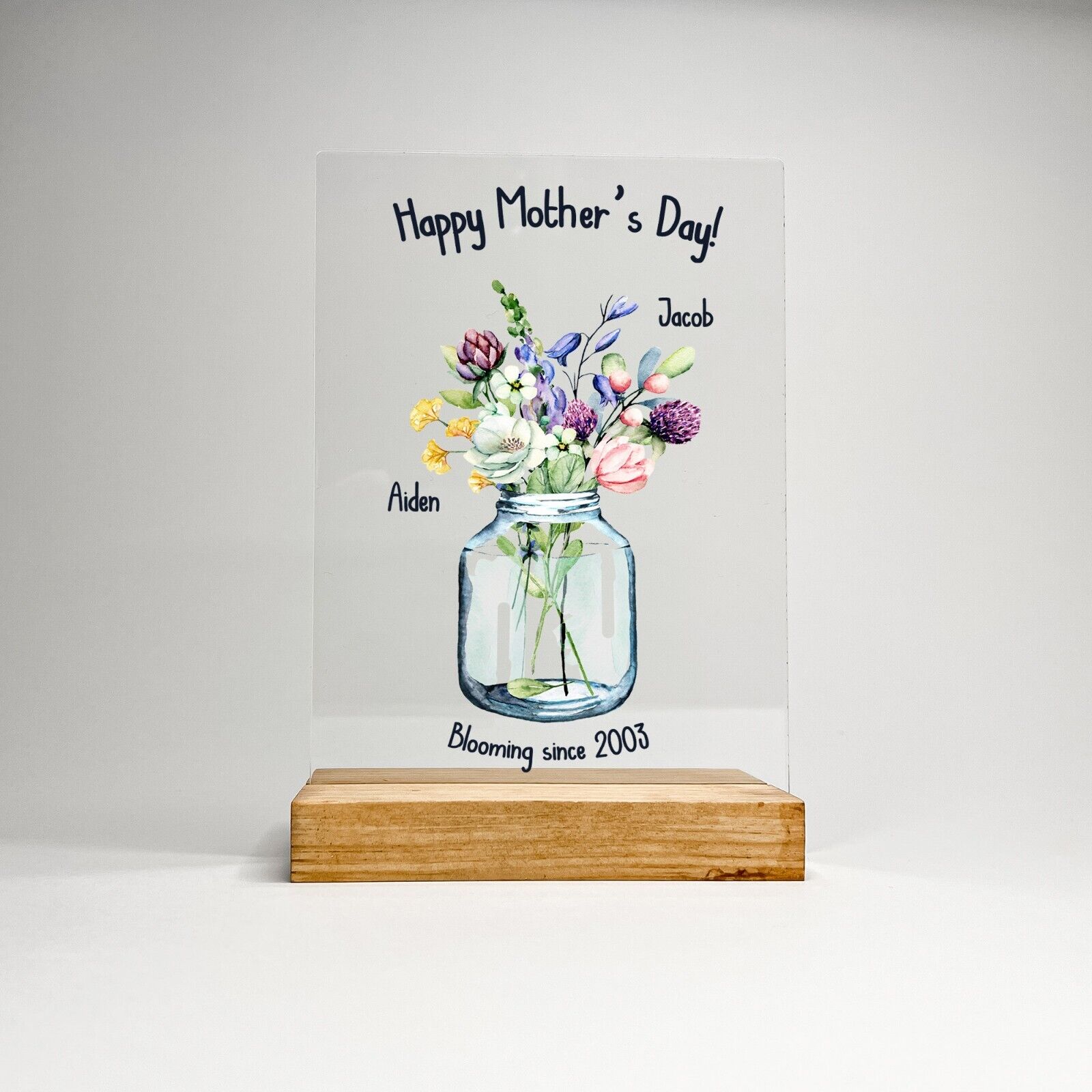 Personalized Wooden Plaque Flower Jar Stand Mom Mother Day Children Home Gift