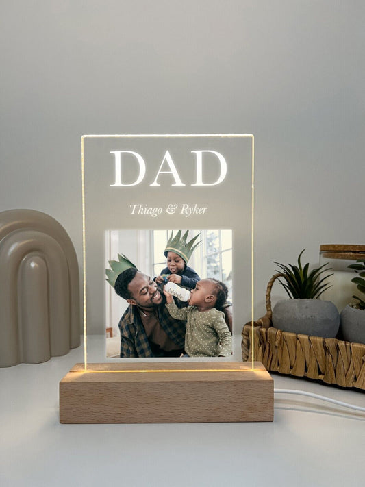 Personalized LED Light Up Wood Stand Dad Daddy Fathers Day Photo Lamp Gift