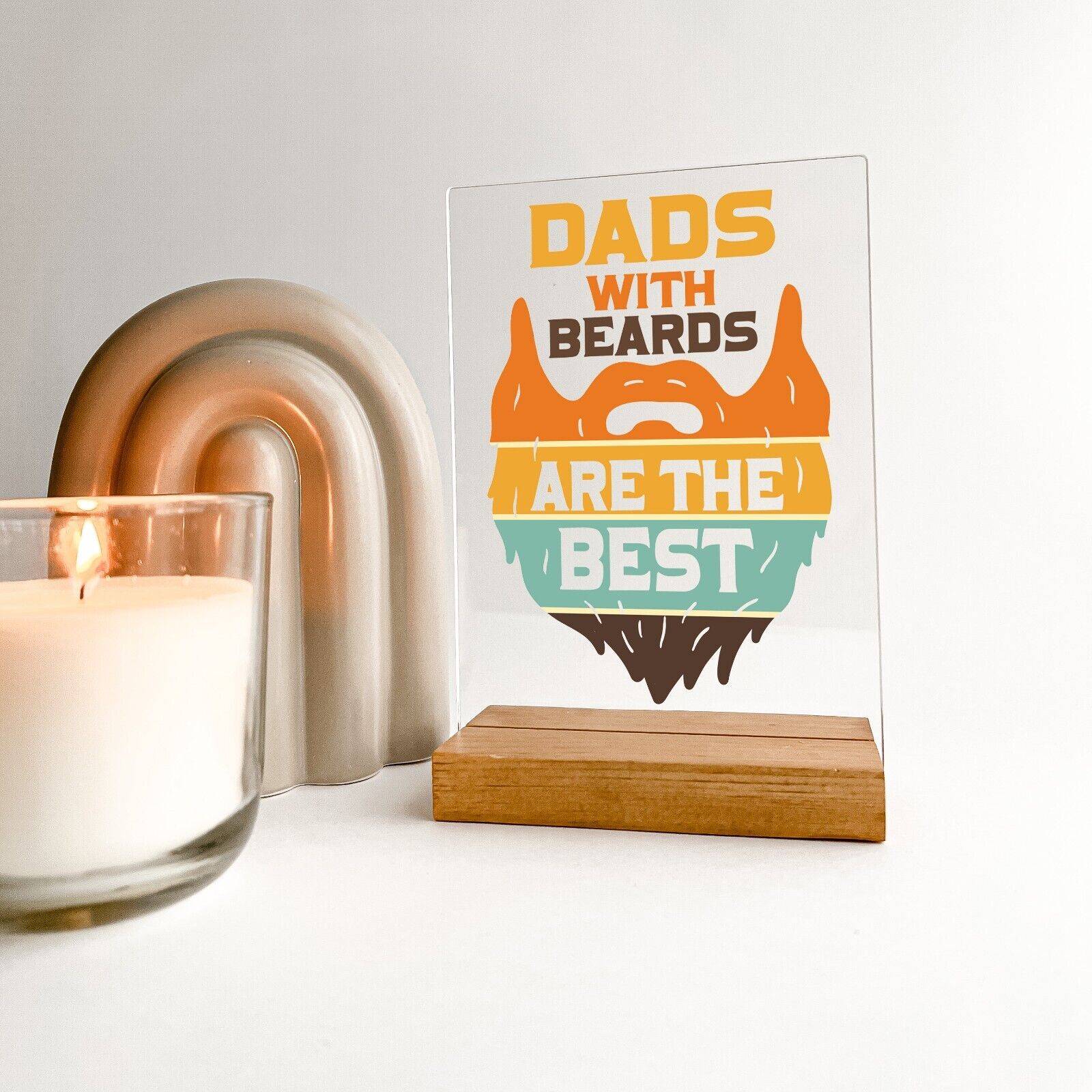 Personalized Wood Base Desk Table Stand Father's Day Best Dad Fishing Beard Gift