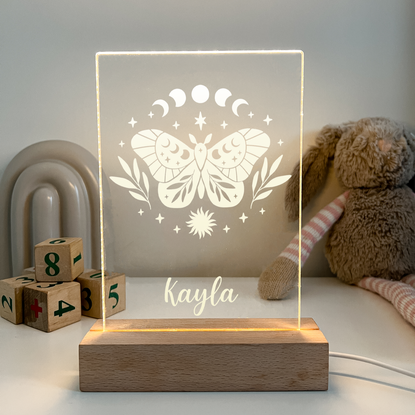 Personalized LED Light Up Desk Lamp Wood Base Stand Girls UNICORN Gift For Her