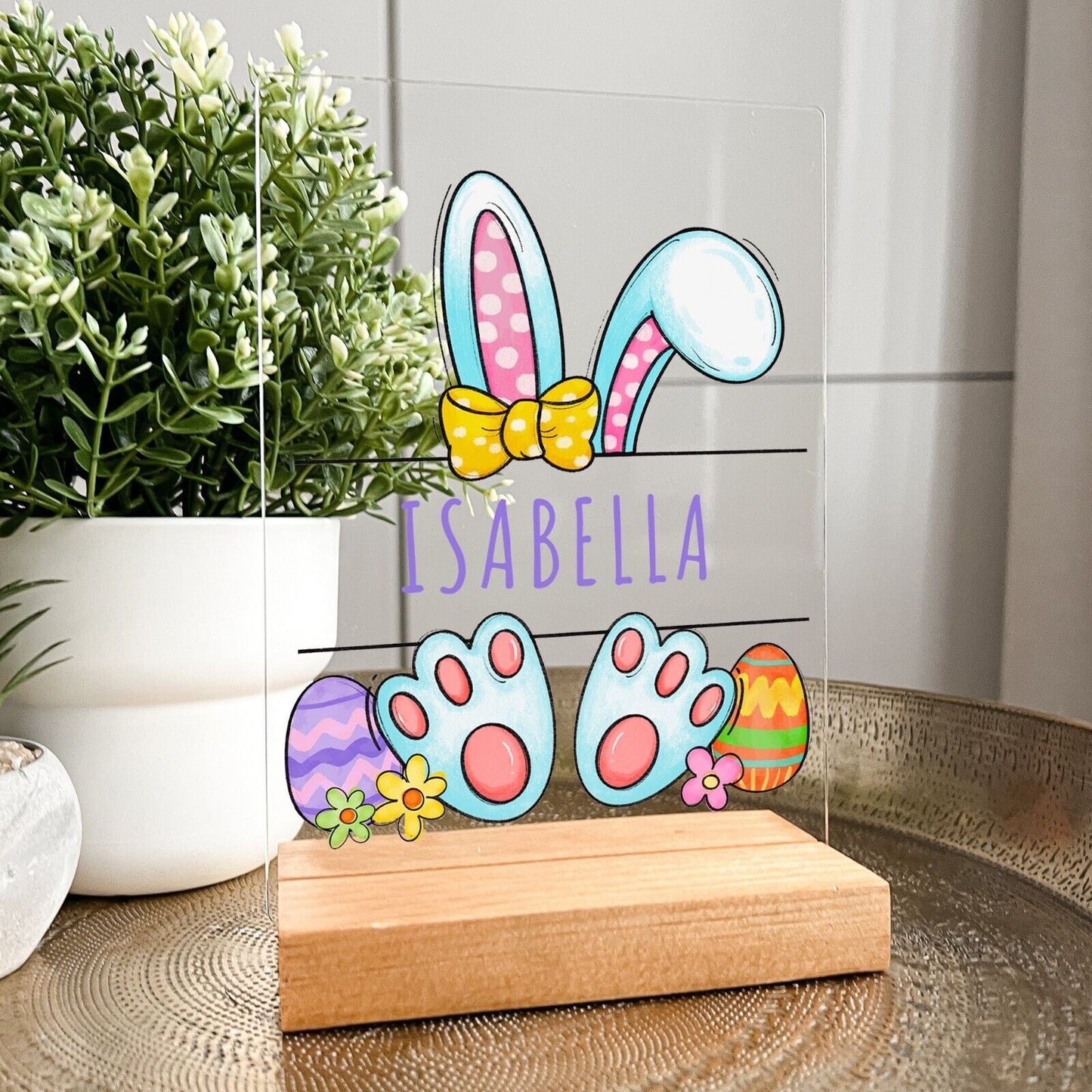 Personalized Easter Bunny Holiday Eggs Hunt Celebrate Rabbit Wood Stand