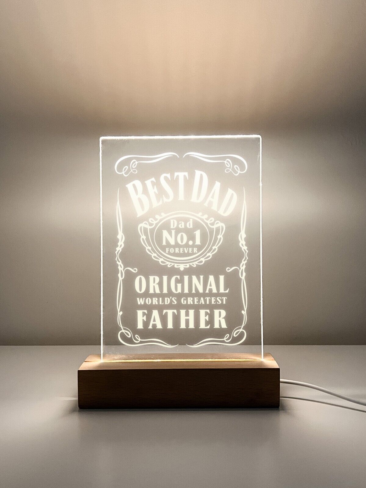 Personalized LED Light Up Wood Stand Best Dad Daddy Fathers Day Gift