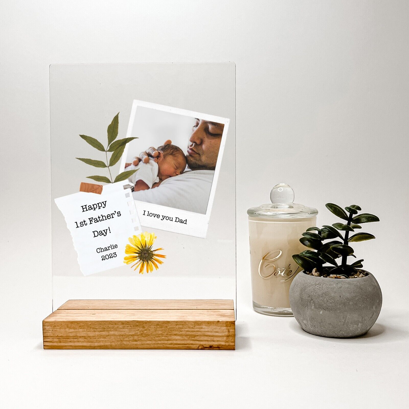 Personalized Wood Base Desk Table Stand Father's Day Photo Kids and Dad Gift