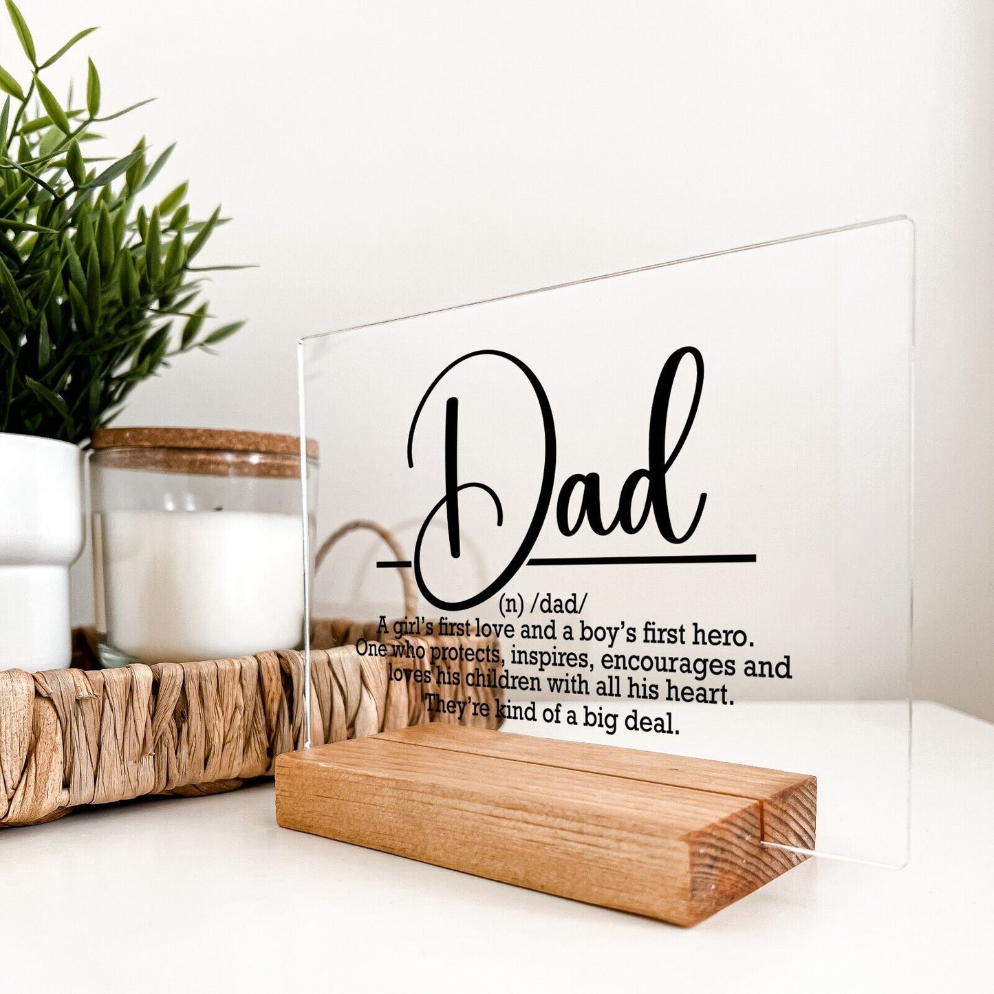 Personalized Wood Base Desk Table Stand Father's Day Meaning of Dad Gift
