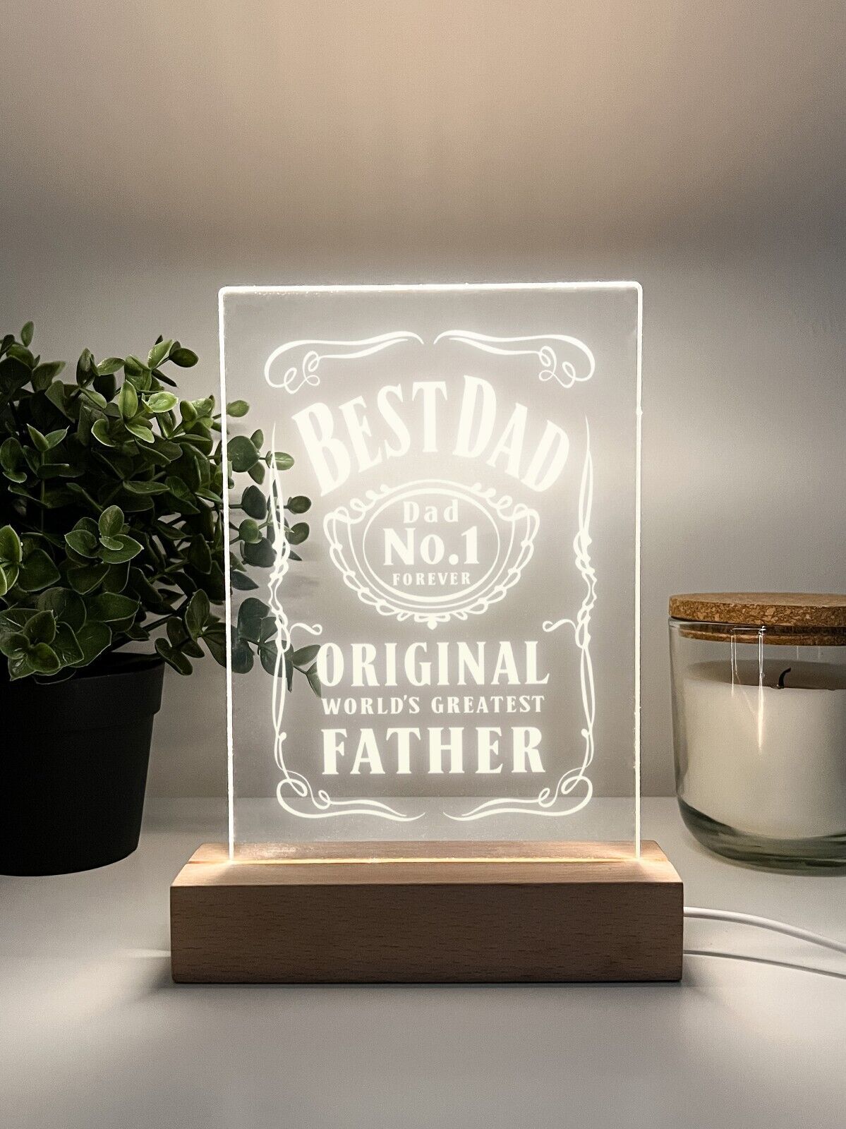 Personalized LED Light Up Wood Stand Best Dad Daddy Fathers Day Gift