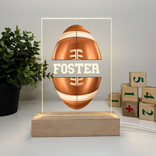 Personalized Name LED Light Up Wood Lamp Stand Sports Football Team Player Fan