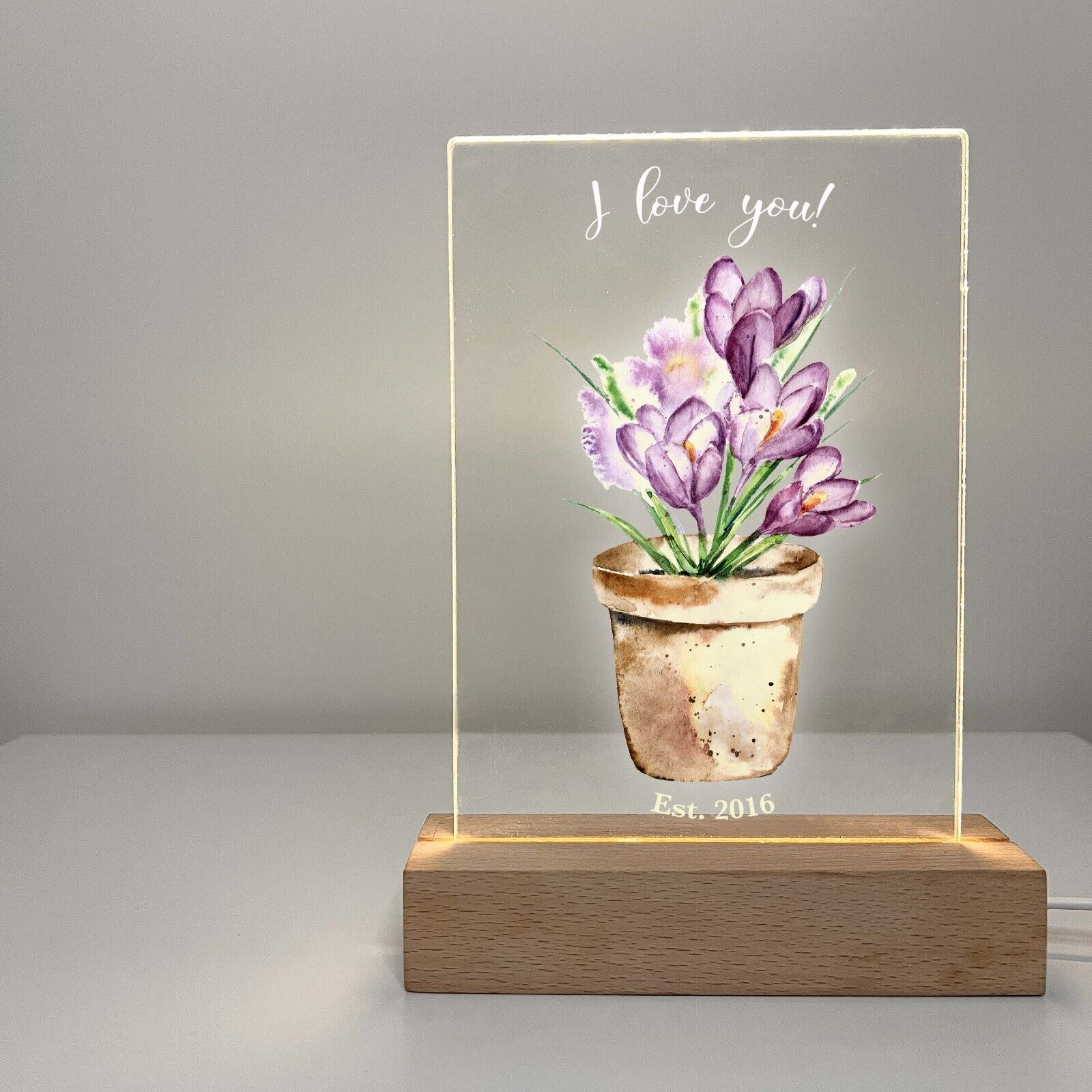 Personalized LED Light Up Wood Stand Flower Jar Grandma Mom Mother's Day Gift