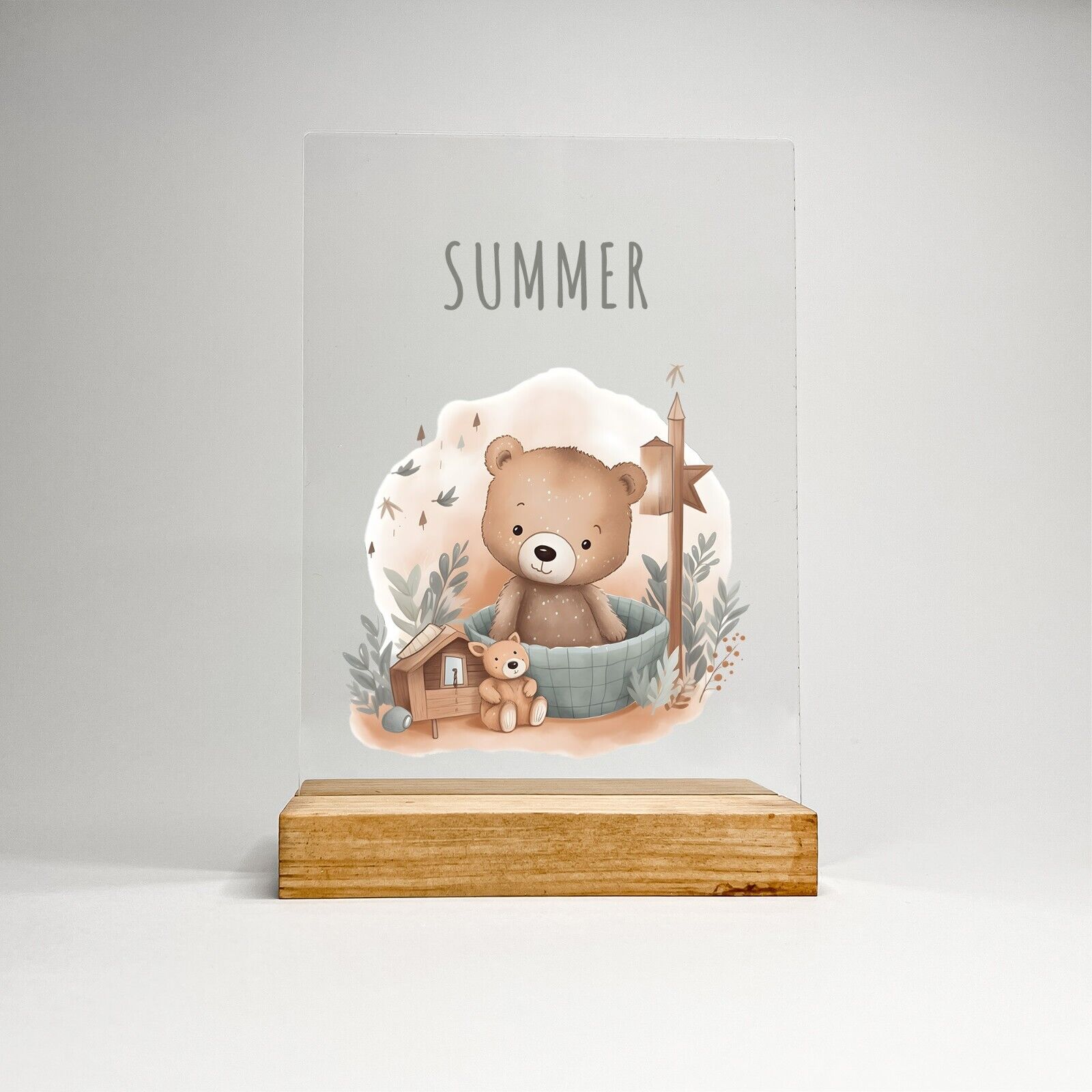 Personalized Acrylic Wood Stand Baby Newborn Animal Nursery Gift