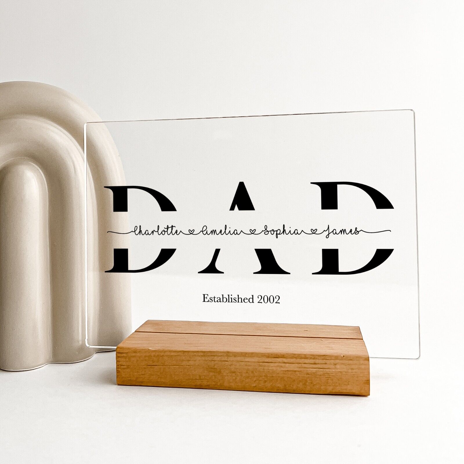 Personalized Wood Base Desk Table Stand Father's Day Kids Names & Dad Gift