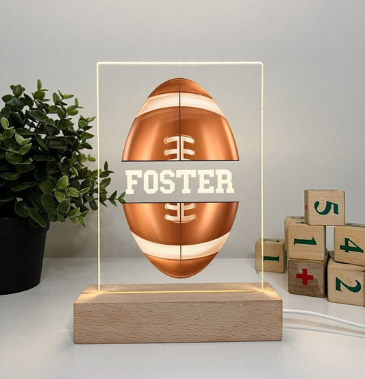 Personalized LED Light Up Wood Lamp Stand Sports Volley Baseball Hockey Football