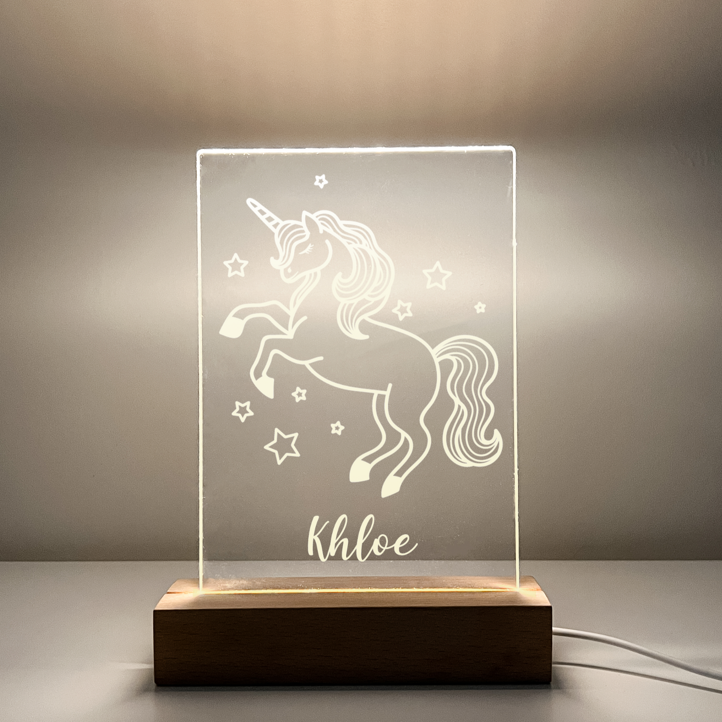 Personalized LED Light Up Desk Lamp Wood Base Stand Girls rainbow Gift For Her