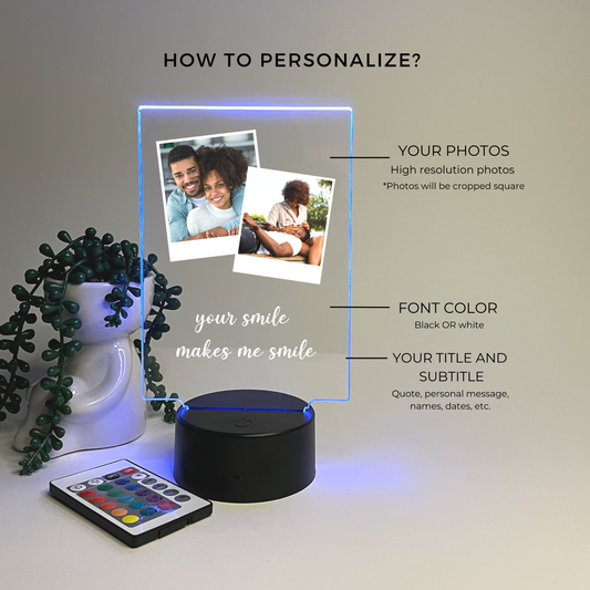 Personalized 2Photo Picture LED 16 Colors Night Light Up Lamp With Black Base