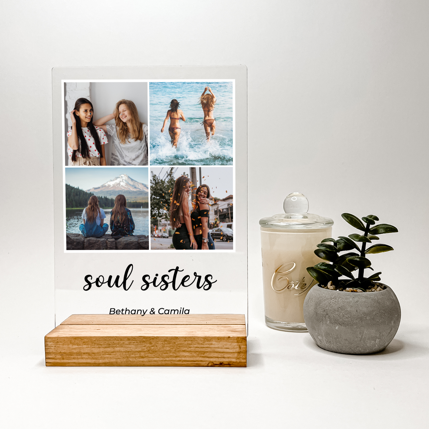 Personalized 4 Images Custom Collage Picture Frame, Acrylic Photo Plaque, Mother