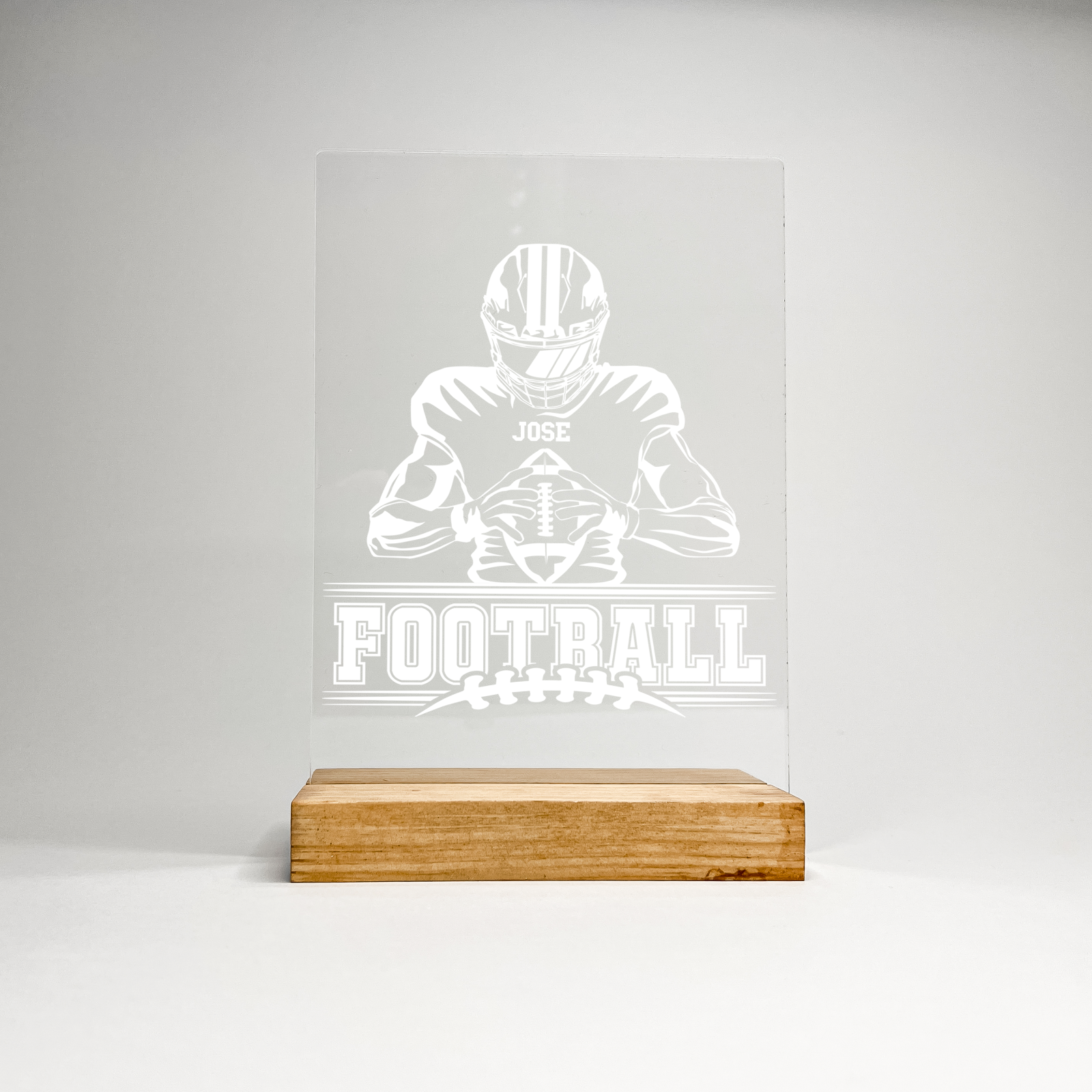 Personalized Engraved Custom Desk Wooden Stand Football Athlete Warner Gift