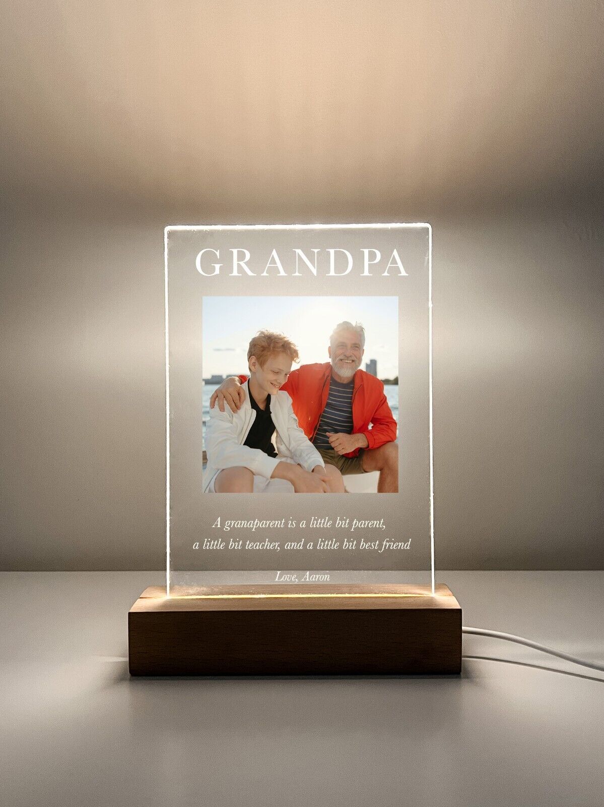 Personalized LED Light Up Wood Stand Gramps Grandpa Grandad Photo Gift