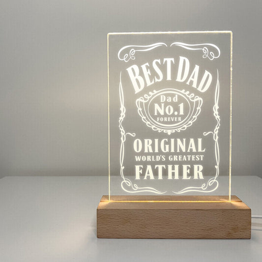 Personalized LED Light Up Wood Stand Best Dad Daddy Fathers Day Gift