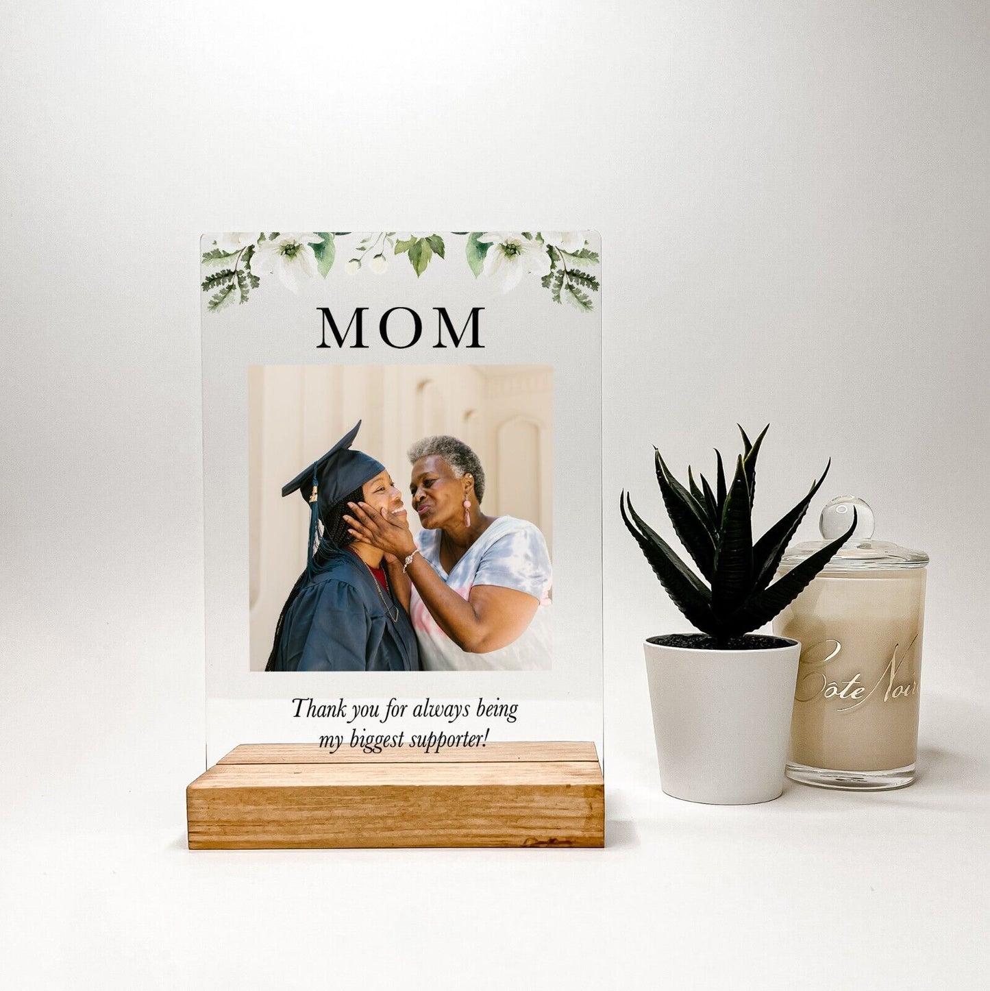 Personalized Mom Mother Flower Family Graduation Photo Custom Wood Stand