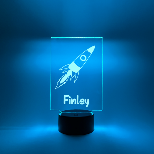 Personalized LED 16 Color Light Up Lamp Stand Boys Rocket Space RGB Nightlight