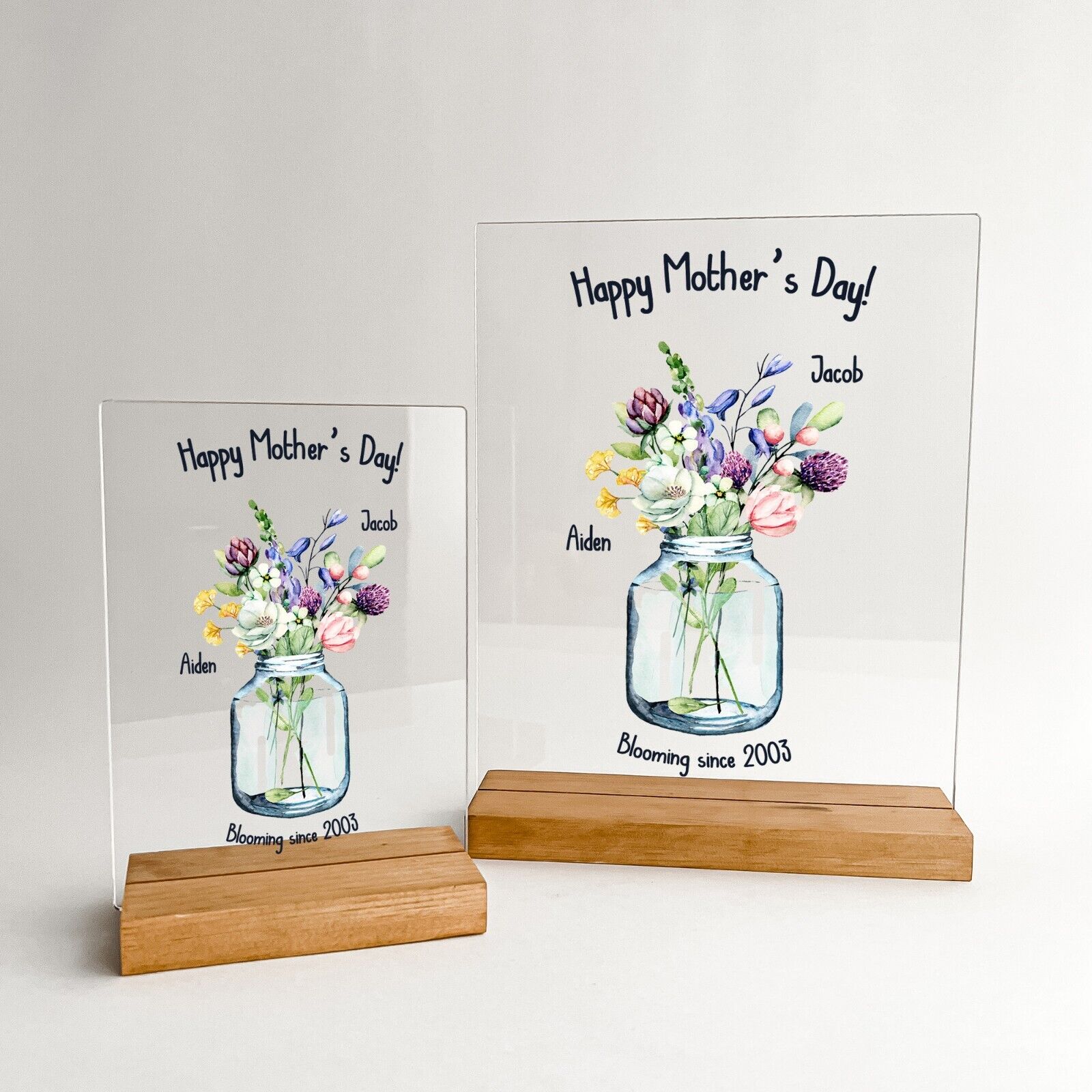 Personalized Wooden Plaque Flower Jar Stand Mom Mother Day Children Home Gift