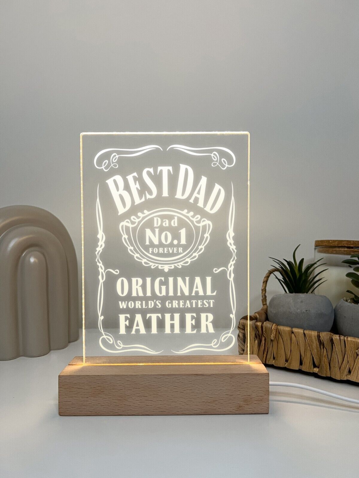 Personalized LED Light Up Wood Stand Best Dad Daddy Fathers Day Gift