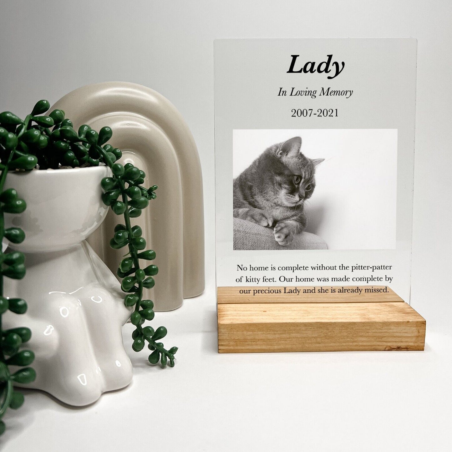 Personalized Wood Base Stand Pet Dog Cat In Memory Condolence Loss Gift