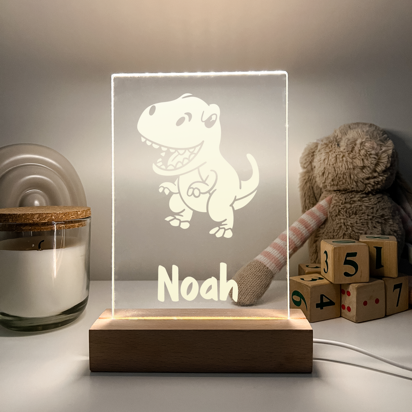 Personalized LED 16 Color Light Up  Wood Lamp Stand Boys Rocket NASA Space
