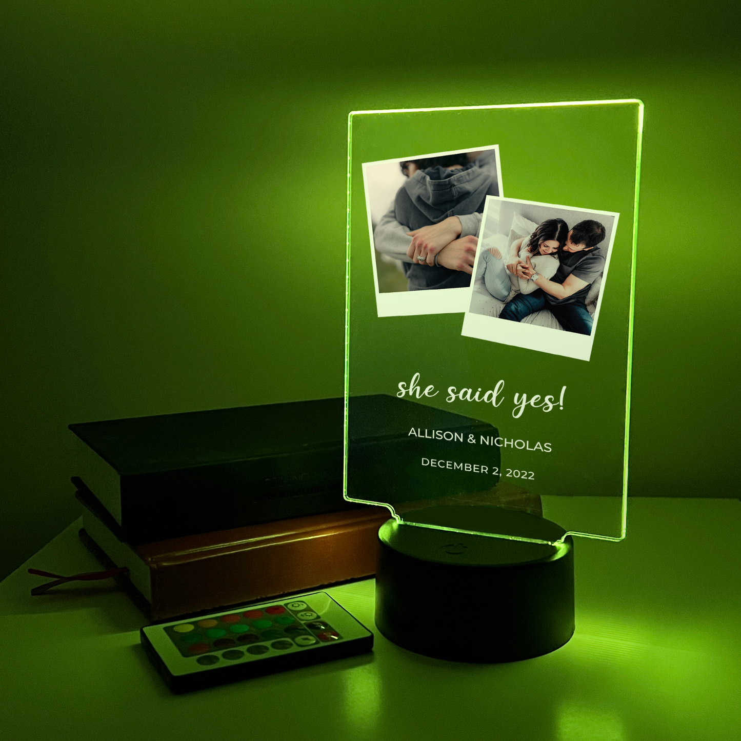 Personalized 2Photo Picture LED 16 Colors Night Light Up Lamp With Black Base