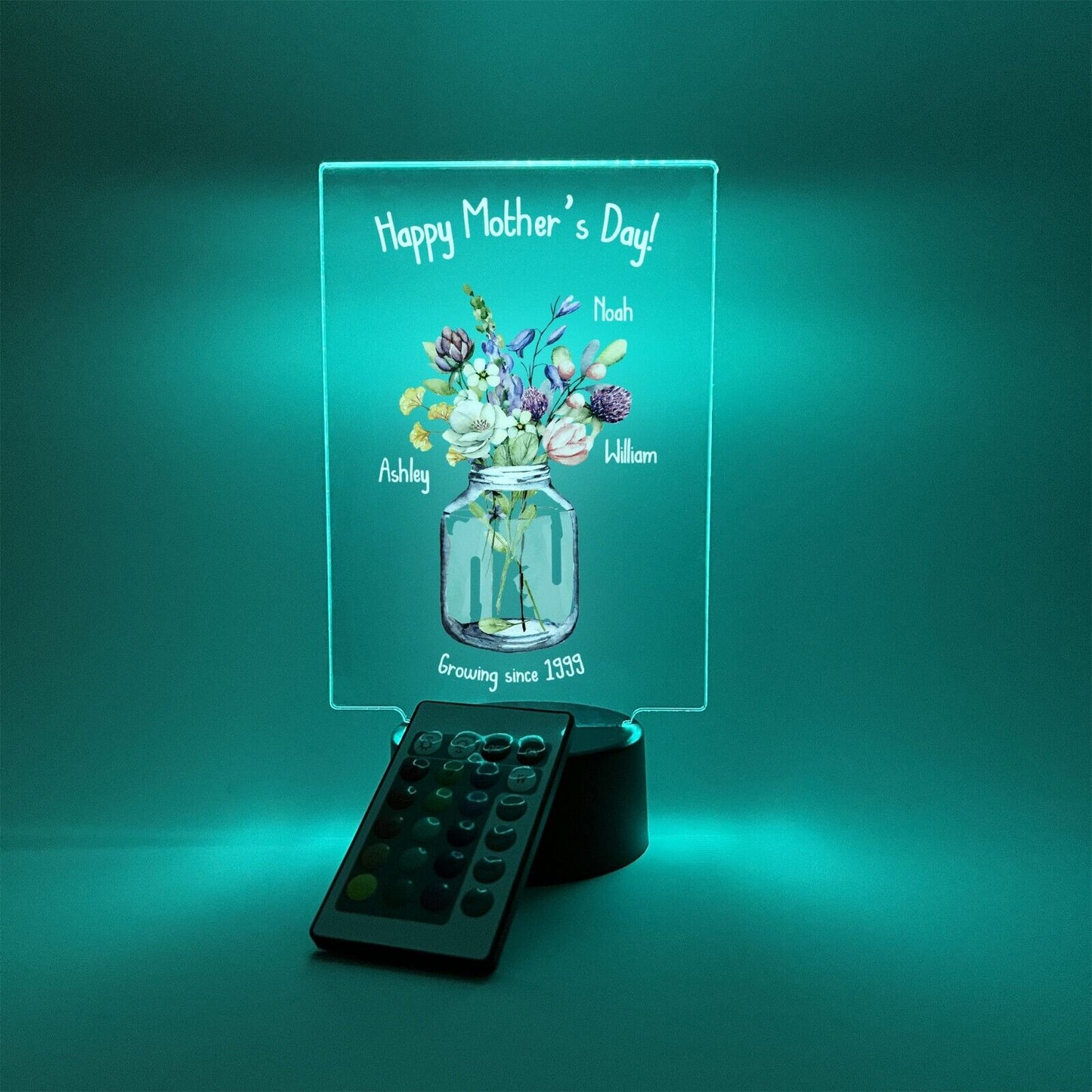 Personalized LED  16 Colors Light Up Flower Jar Mom Mother Day Desk Stand