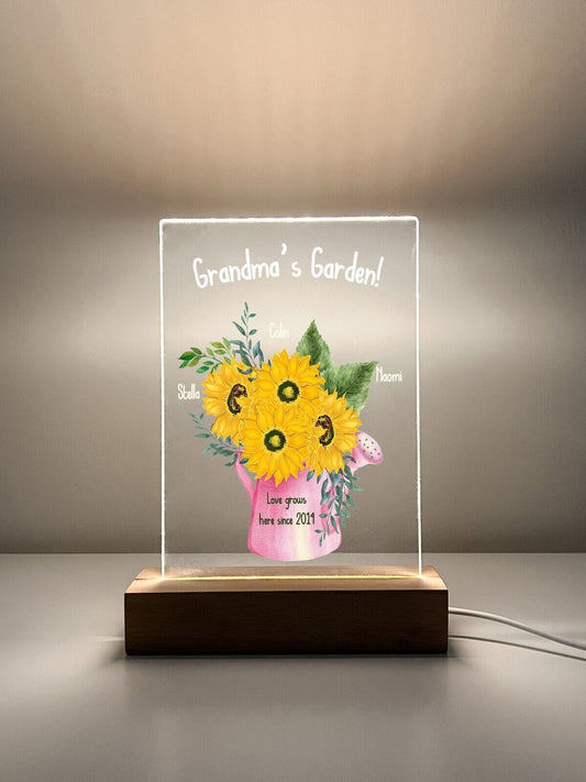 Personalized LED Light Up Flower Jar Stand Grandma Garden Home Gift