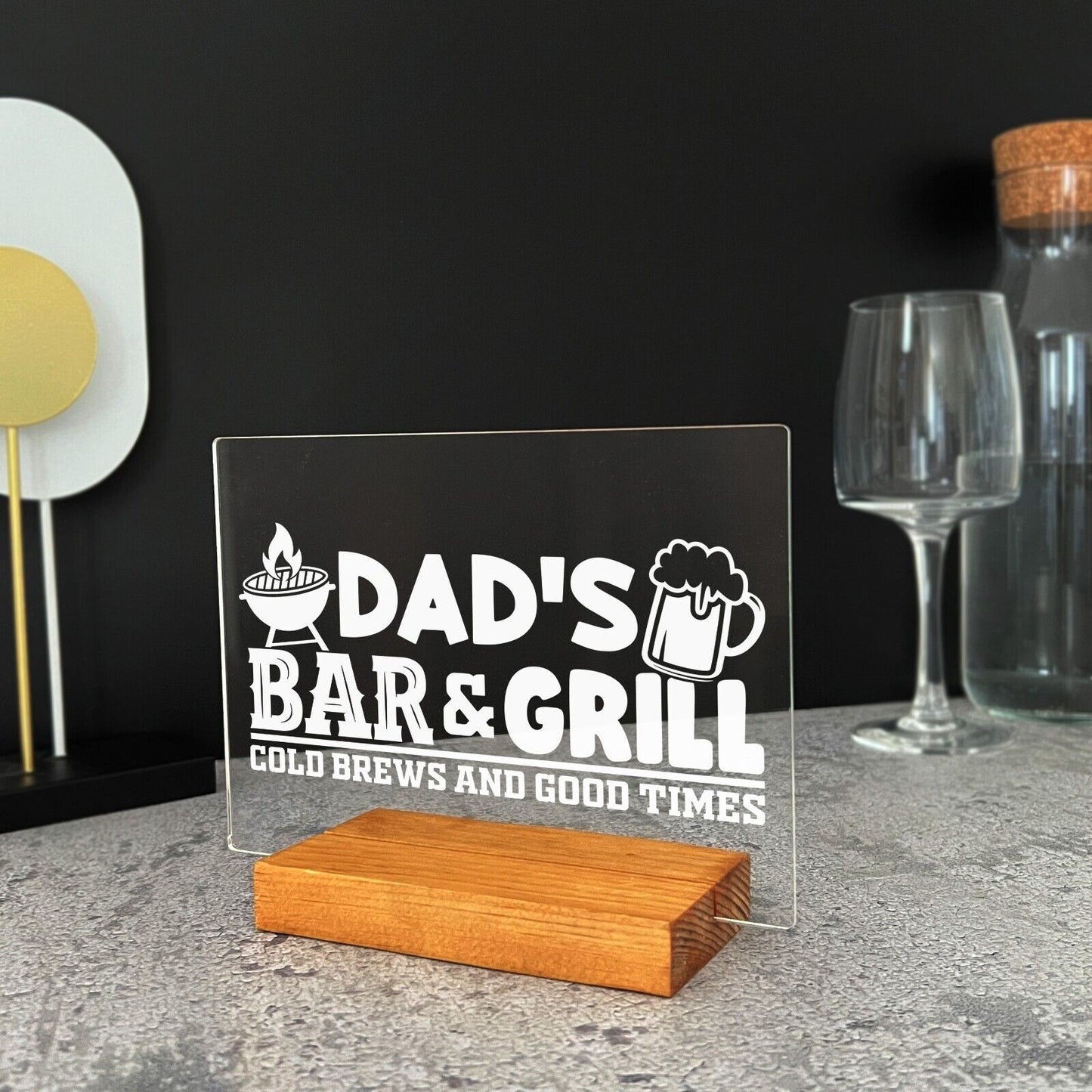 Personalized Wooden Plaque Dads Bar & Grill Cold Brews and Good Times Gift